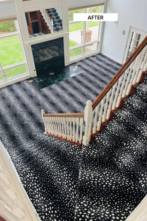 After installing black and white patterned carpet 