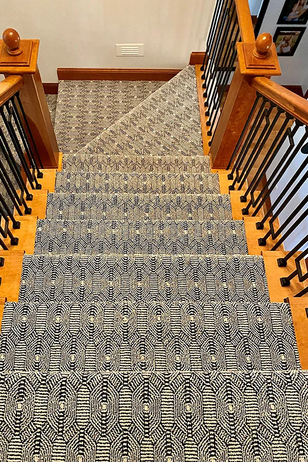Patterned stair runner installation 